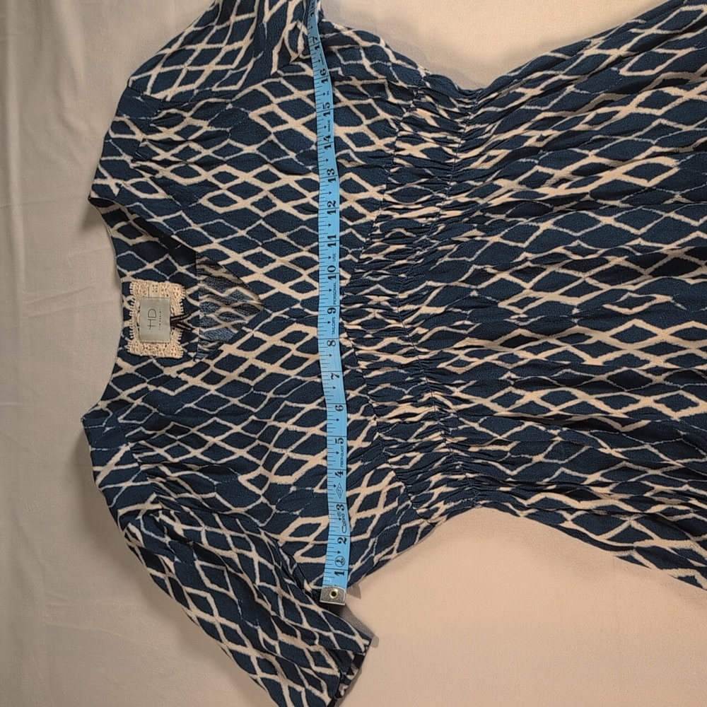 Anthropologie HD in Paris Blue & Cream Geometric Print Dress Size 6 - Picture 3 of 7